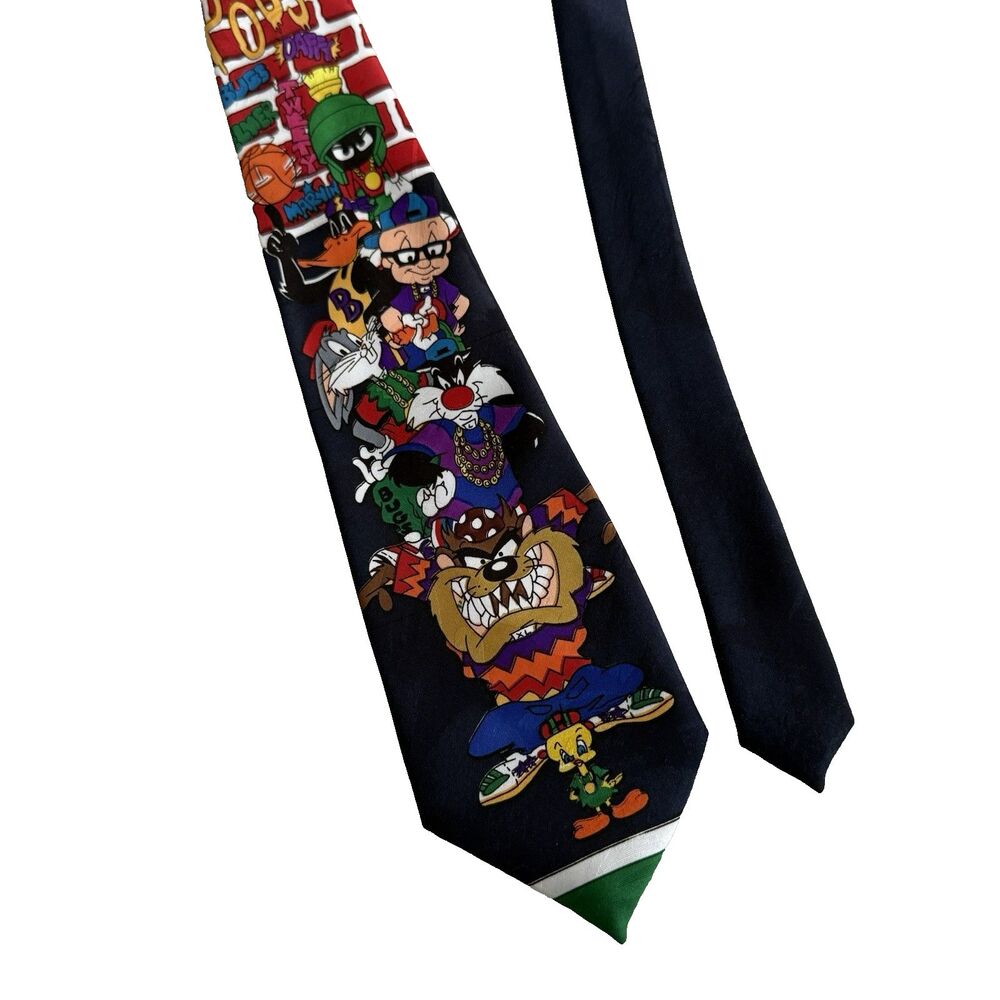 Vtg 90s Looney Tunes Mania Neck Tie Bugs Sylvester Tweety Daffy Taz Elmer